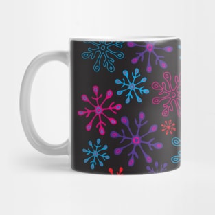 SNOWFLAKES Christmas Xmas Winter Holidays in Non-Traditional Fuchsia Pink Purple Blue Red on Black - UnBlink Studio by Jackie Tahara Mug